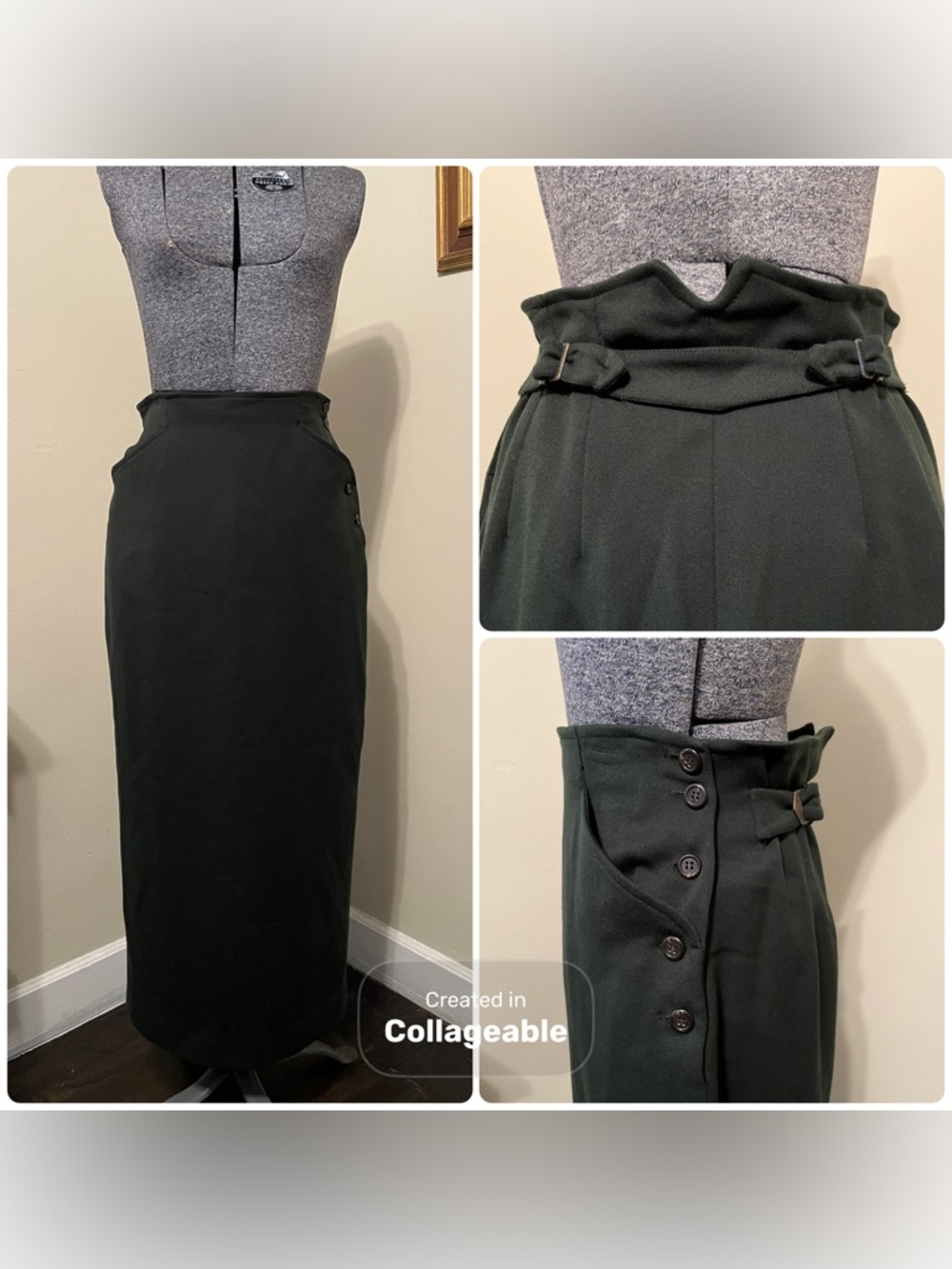 Vtg Ralph Lauren Green Pencil Skirt, Long, Wool, Union Made USA, Pockets, Lined